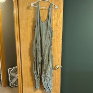 Green Denim free people high roller jumpsuit in green
